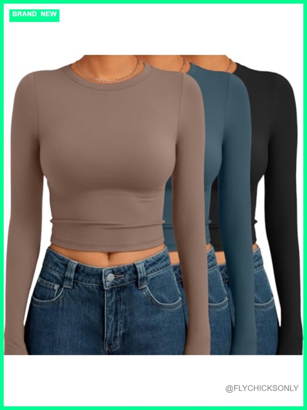 Womens 3 Pack Long Sleeve Crop Tops Crew Neck Slim Fit Gym Yoga Casual